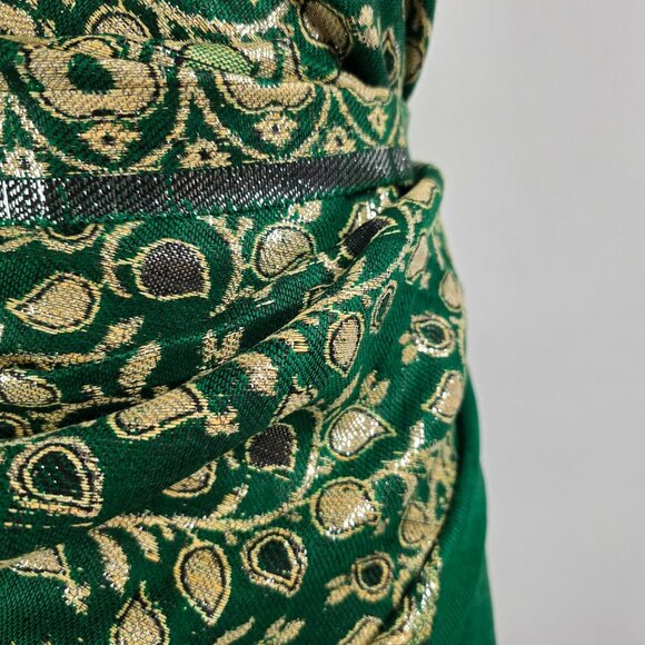 Vintage Kashmiri Embroidery Green & Gold Wrap Scarf Made In India - Picture 4 of 7